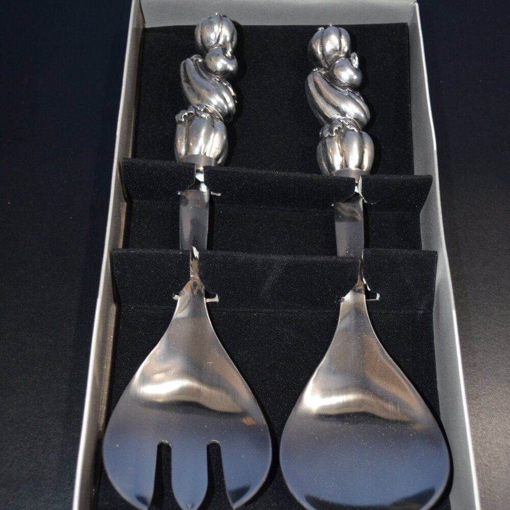Boston Warehouse Harvest Dellarobbia Salad Serving Set, Stainless Steel, New